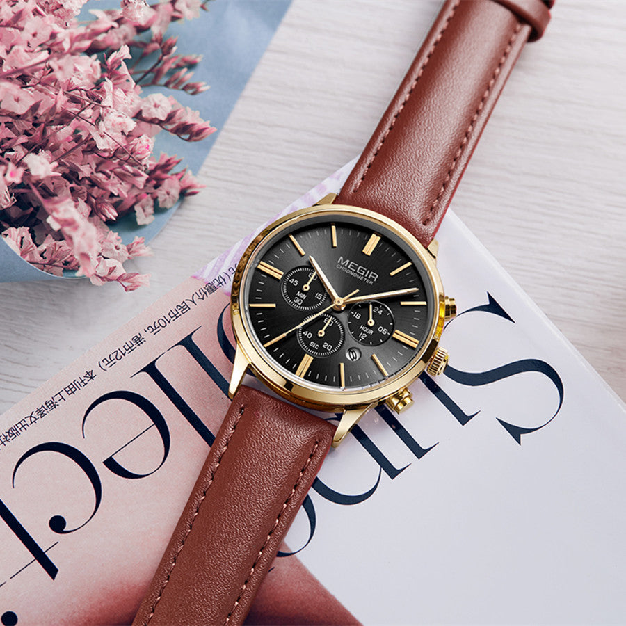 MEGIR Women Casual Watches Leather Strap Ladies Wristwatches Top Brand Luxury Fashion Female Dress Clock Relogio Feminino 2011L-4