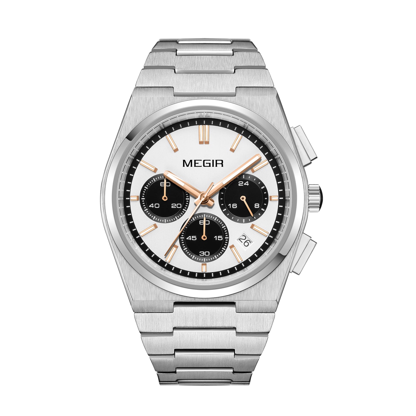 MEGIR Men's Business Watches Original Analogue Quartz Wrist Watch Luminous 5ATM Waterproof Steel Large Dial Clock Reloj Hombre-4