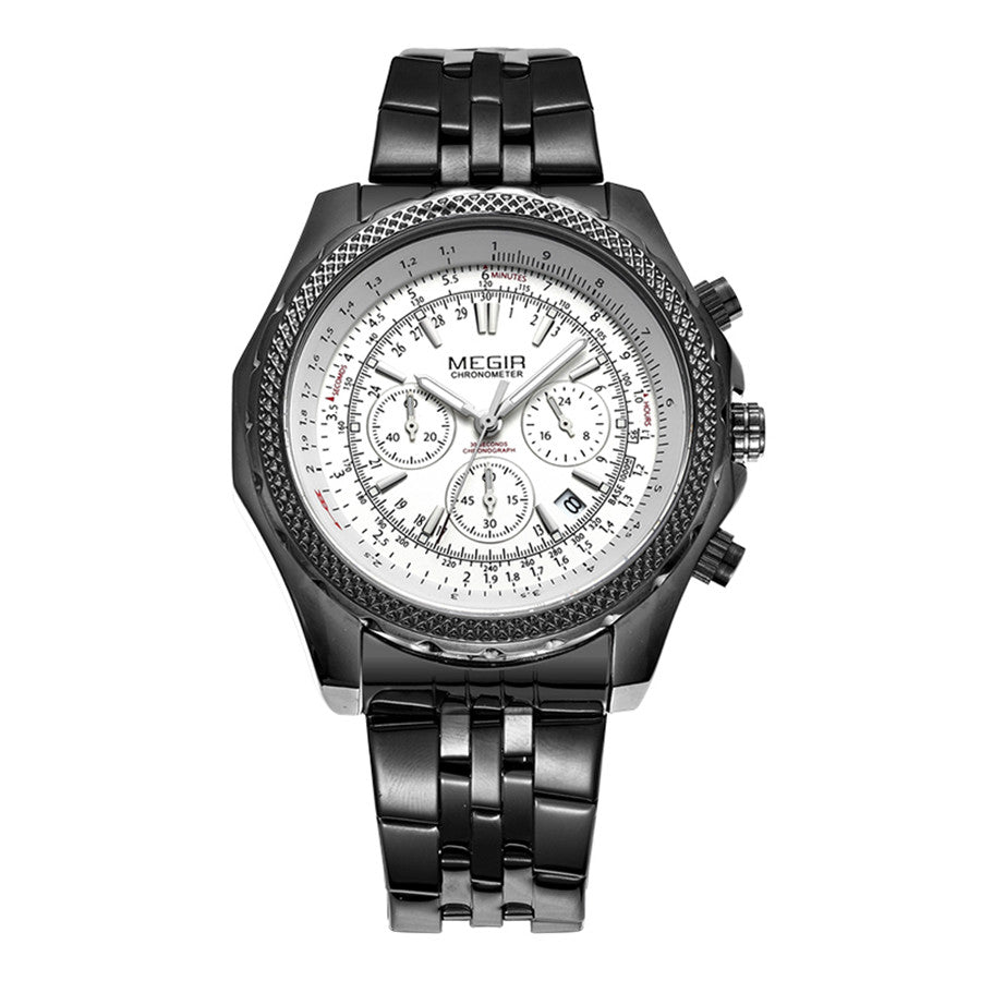 MEGIR Fashion Business Men's Watch Stainless Steel Quartz Wristwatch Calendar Big Dial Man Military Sports Chronograph Clock-4