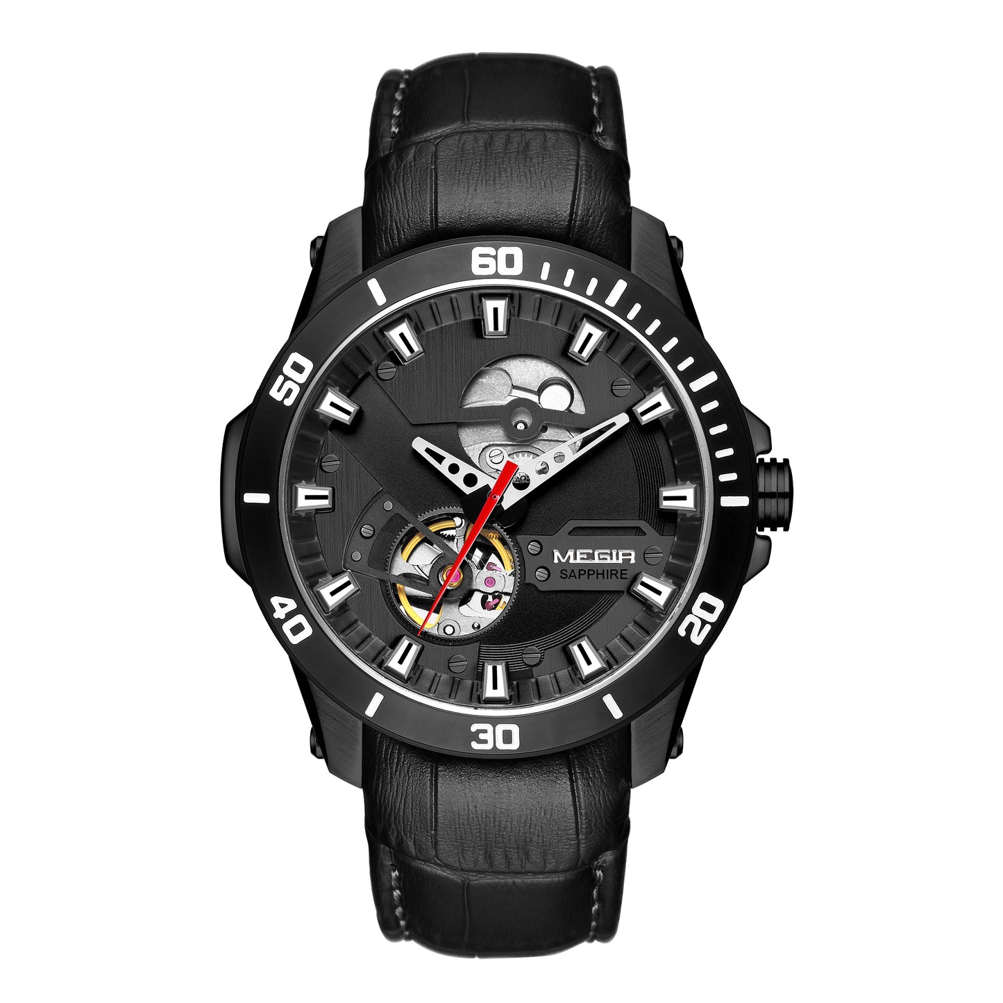 MEGIR Fashion Leather Watches for Men Sapphire Stainless Steel Automatic Mechanical Watch Sports Clock Montre Homme-5
