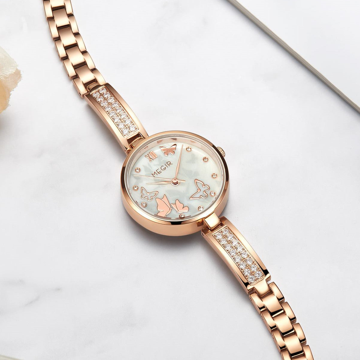 MEGIR Watch for Women Luxury Diamond Ladies Quartz Wristwatches Steel Women Bracelet Watches Female Dress Clock Relogio Feminino-6
