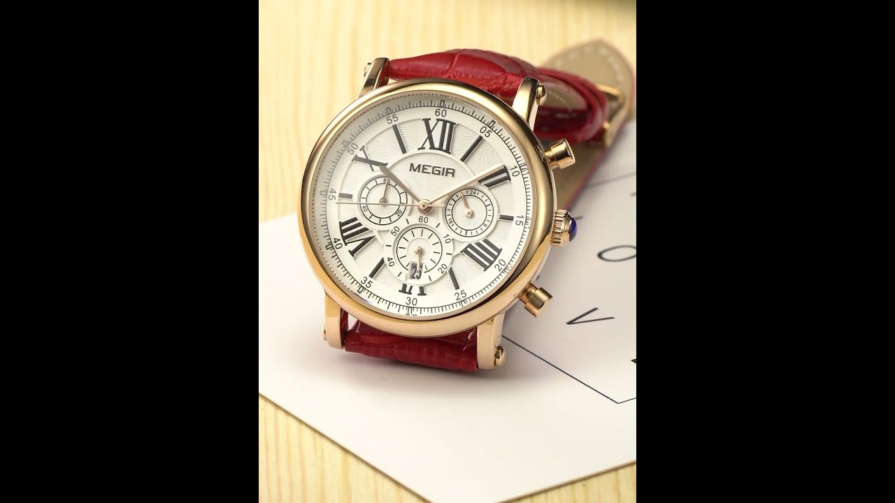 MEGIR Top Brand Quartz Watch for Women Leather Strap Ladies Casual Sport Wristwatch Luxury Waterproof Watches Clock 2058-11