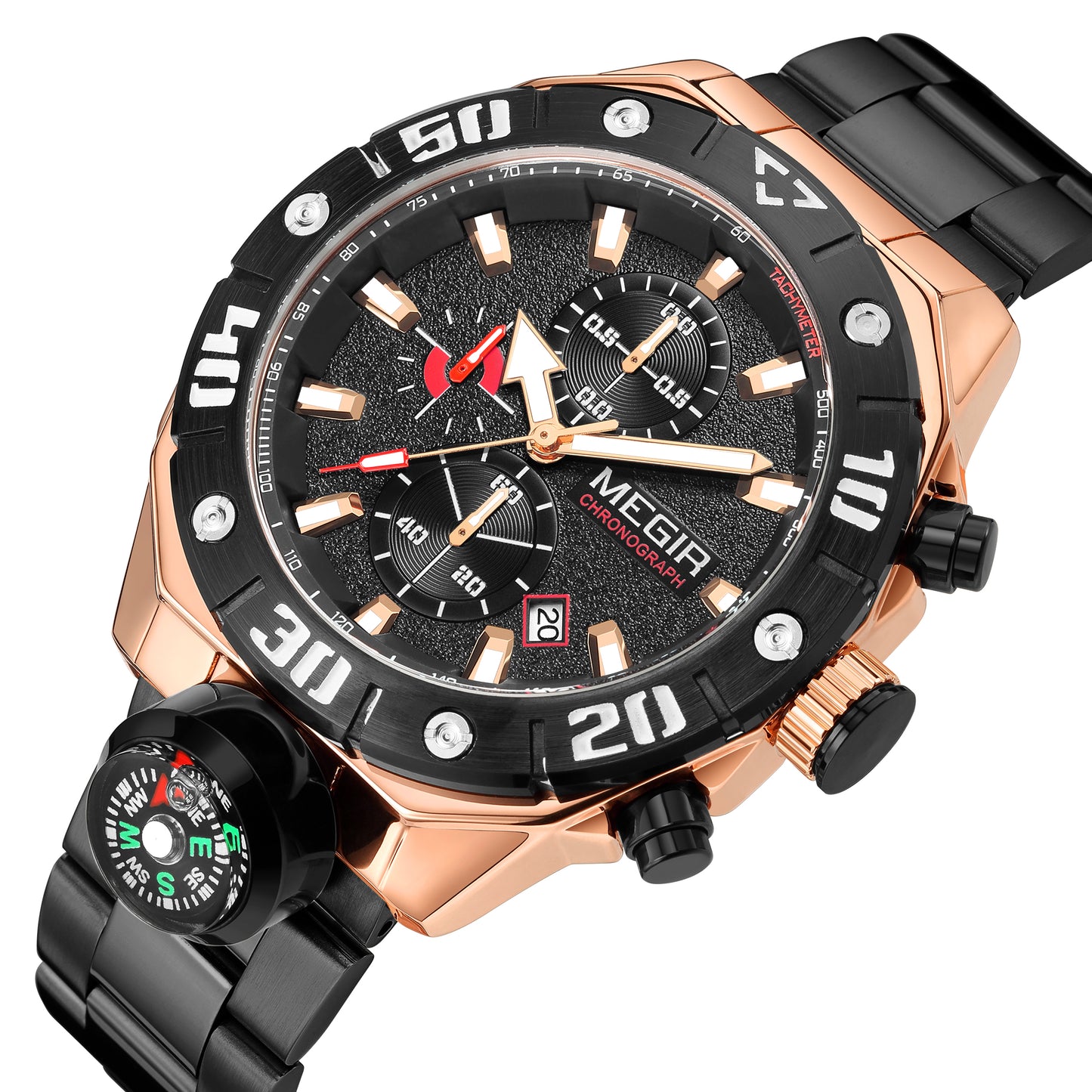 MEGIR Watch Top Brand Luxury Business Quartz Watches Chronograph Stainless Steel Calendar Luminous Clock WristWatch Montre Homme-12