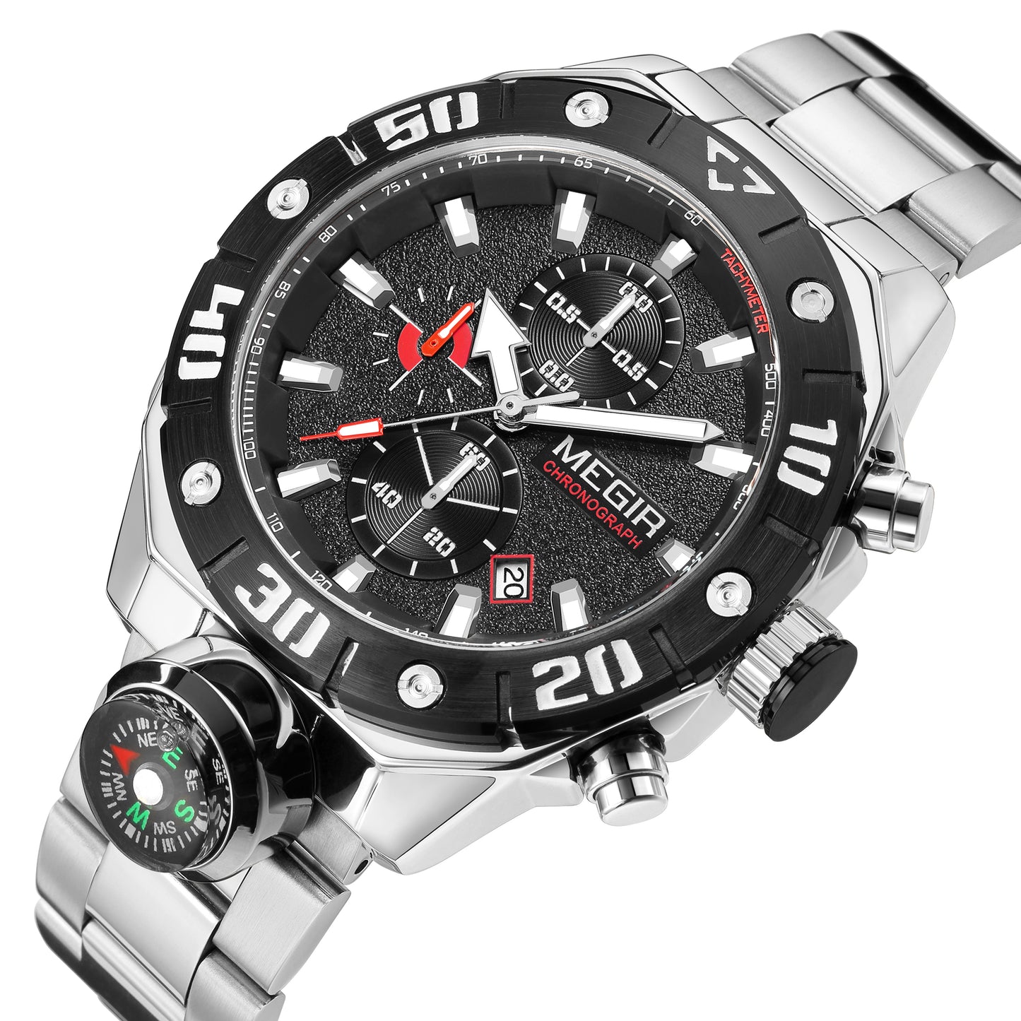 MEGIR Watch Top Brand Luxury Business Quartz Watches Chronograph Stainless Steel Calendar Luminous Clock WristWatch Montre Homme-11