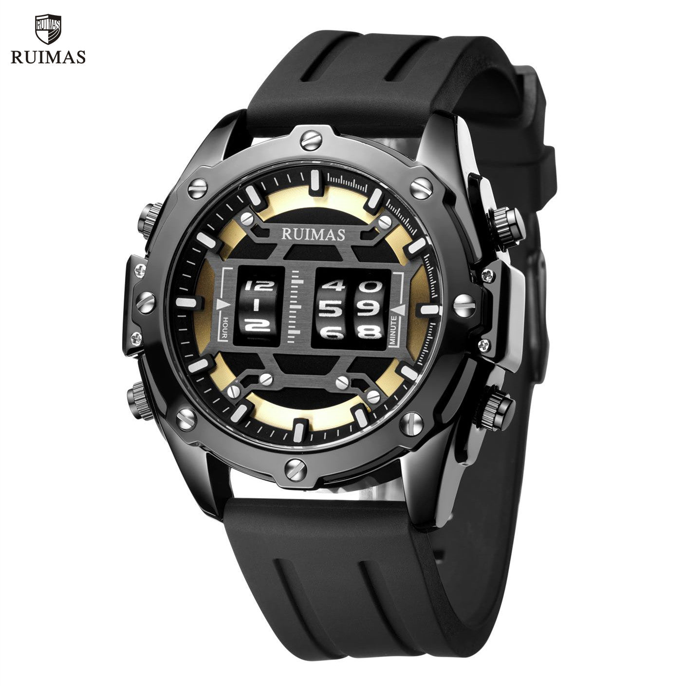 RUIMAS Mens Watches Roller Pointer Sports Quartz WristWatch Fashion Luxury Silicone Strap Waterproof Relogio Masculino-0