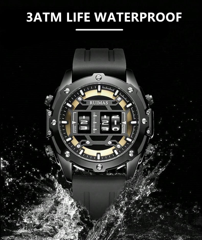 RUIMAS Mens Watches Roller Pointer Sports Quartz WristWatch Fashion Luxury Silicone Strap Waterproof Relogio Masculino-7
