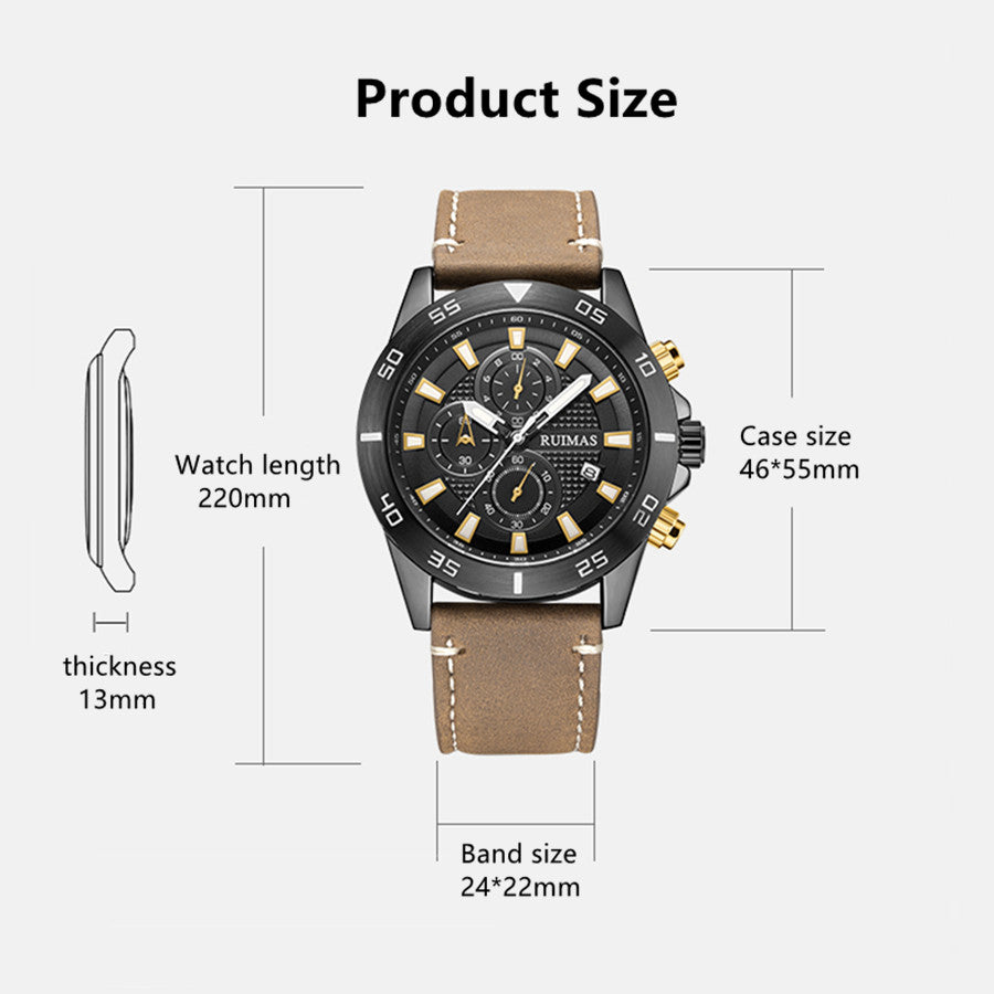 RUIMAS Luxury Brand Mens Watches Quartz Leather Strap Wristwatch Waterproof Clock Sports Large Dial Watch Auto Date Montre Homme-5