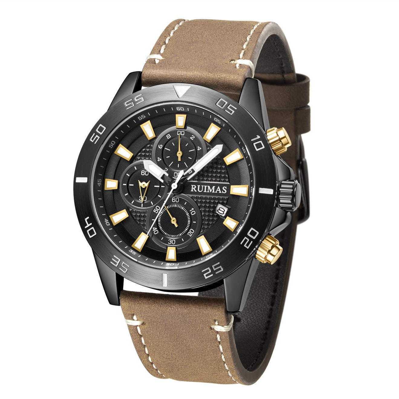 RUIMAS Luxury Brand Mens Watches Quartz Leather Strap Wristwatch Waterproof Clock Sports Large Dial Watch Auto Date Montre Homme-6