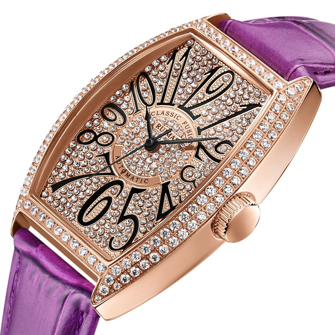 RUIMAS Luxury Diamond Women Automatic Mechanical Watches Waterproof Elegant Ladies Wrist Watch Clock Leather Reloj Mujer 6757-9