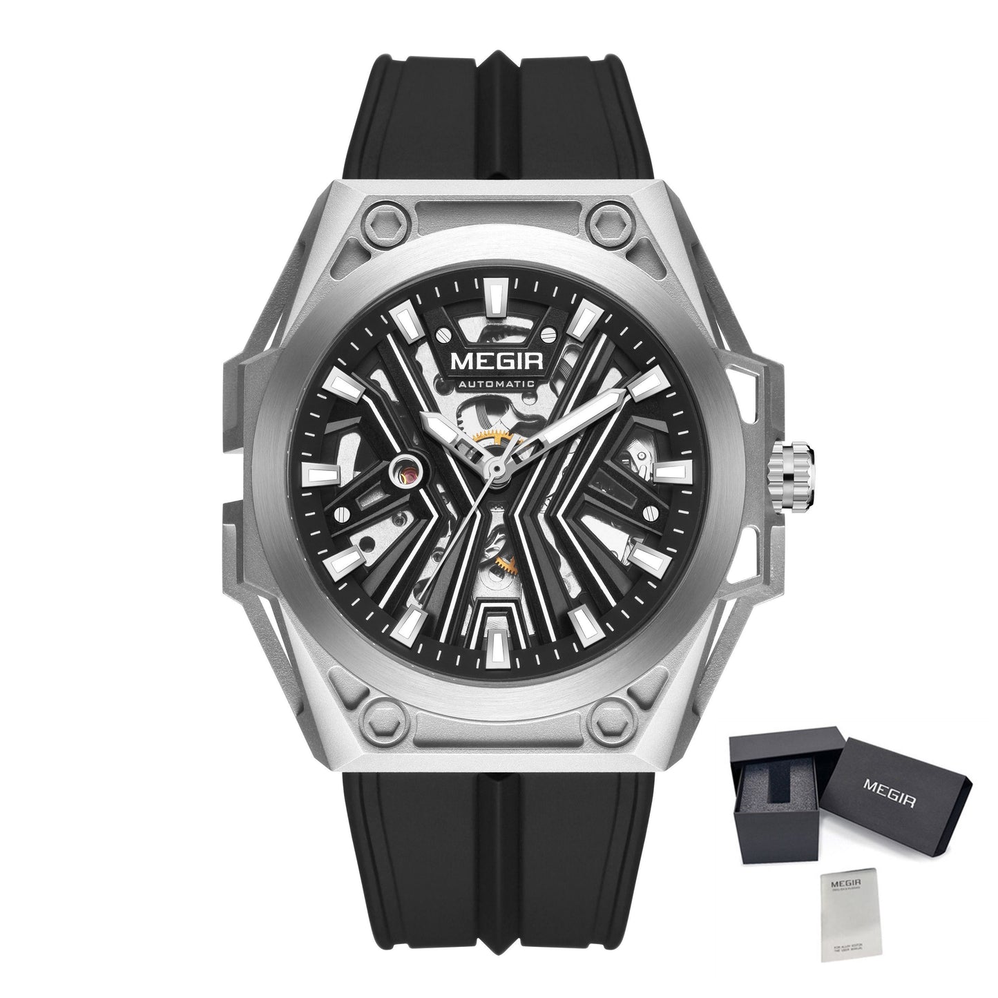 MEGIR Fashion Fully Automatic Mechanical Men's Watch Stainless Steel Case Sports Military Wristwatch Waterproof Watches Clock-23