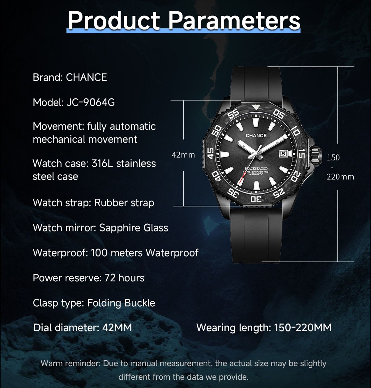 CHANCE Automatic Watches Stainless Steel Sapphire Glass Mechanical Wristwatch Waterproof Luminous Clock with Auto Date Relogio Masculino-1