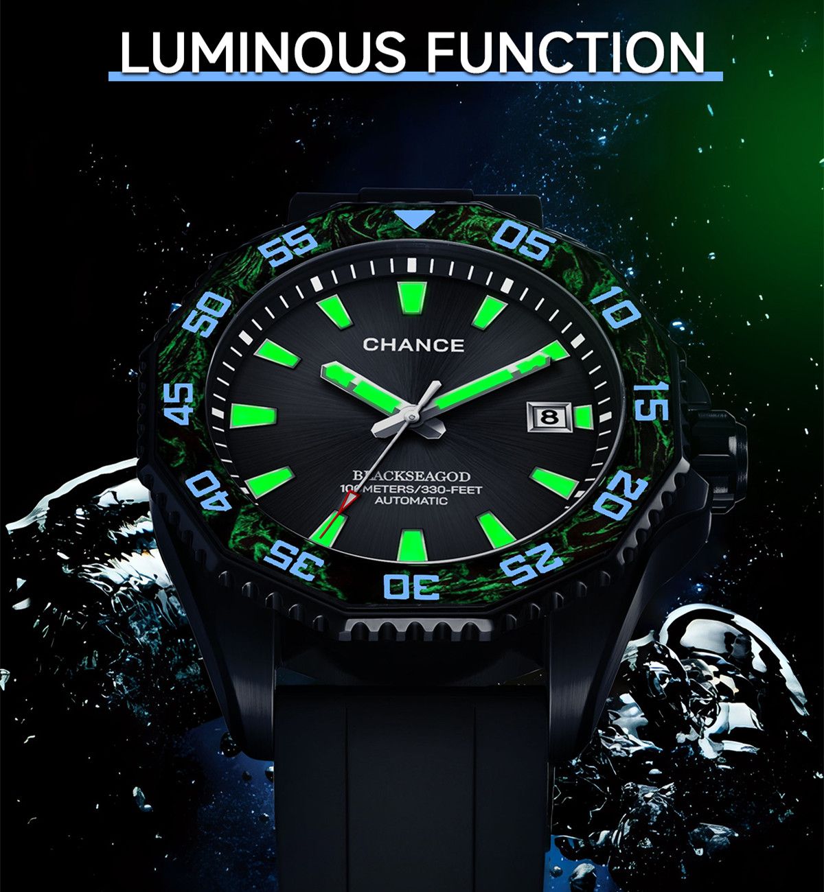 CHANCE Automatic Watches Stainless Steel Sapphire Glass Mechanical Wristwatch Waterproof Luminous Clock with Auto Date Relogio Masculino-3