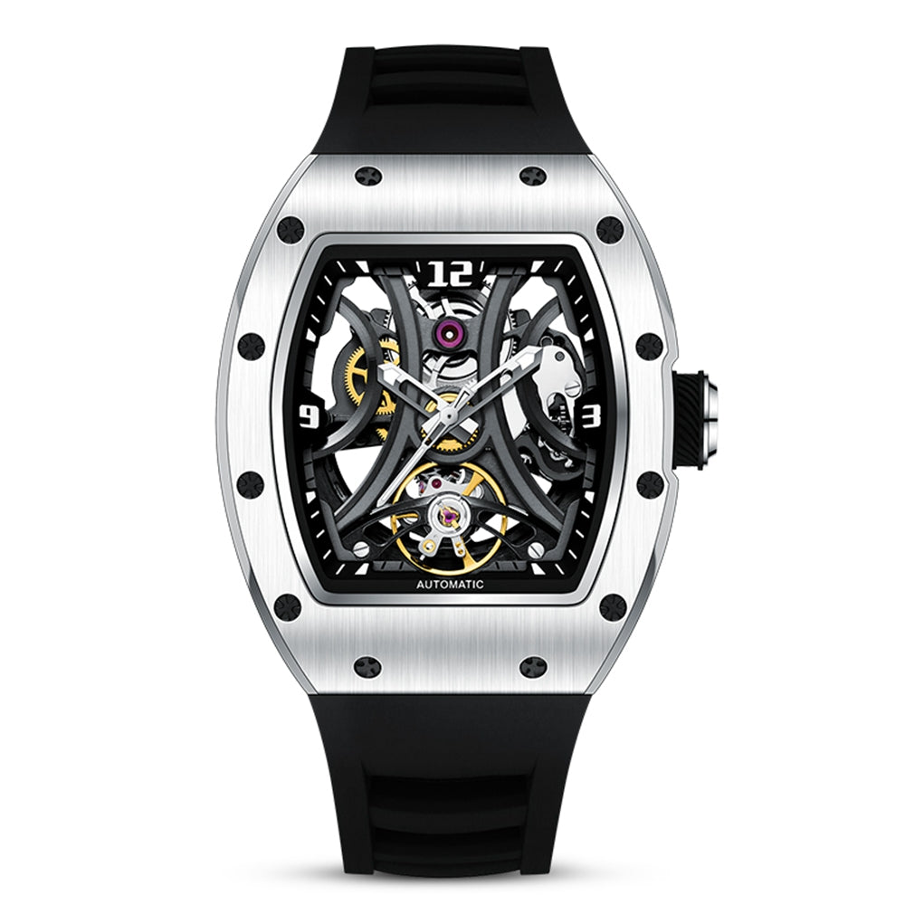 New Skeleton Big Dial Mechanical Watch for Men Fashion Luminous Automatic Movement Wristwatch Stainless Steel Case Clock 9190-11-11