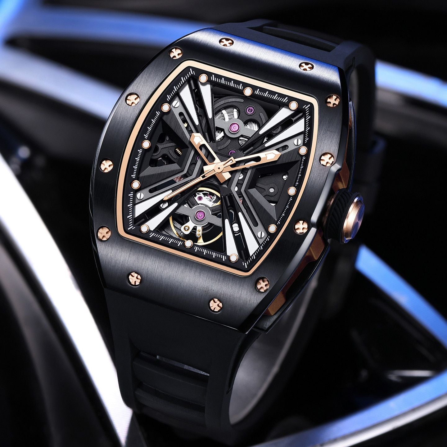 New Skeleton Dial Men's Watch Stainless Steel Case Automatic Mechanical Wristwatches 30M Waterproof Sports Watches Gift 9190-4-5