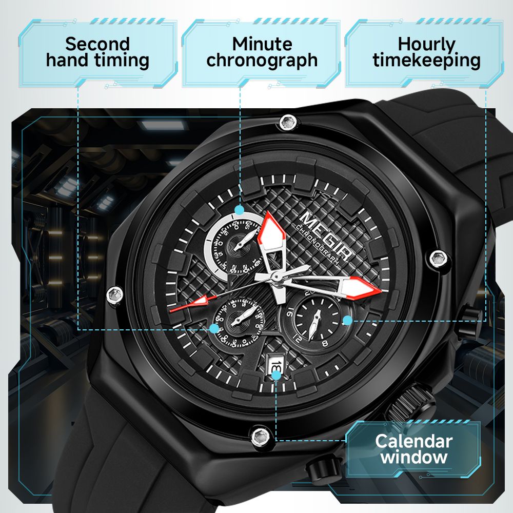 MEGIR Brand Men Quartz Watch Luxury Sport Wristwatches Waterproof Luminous 24 Hours Chronograph Clock Date Reloj Hombre 8118-7