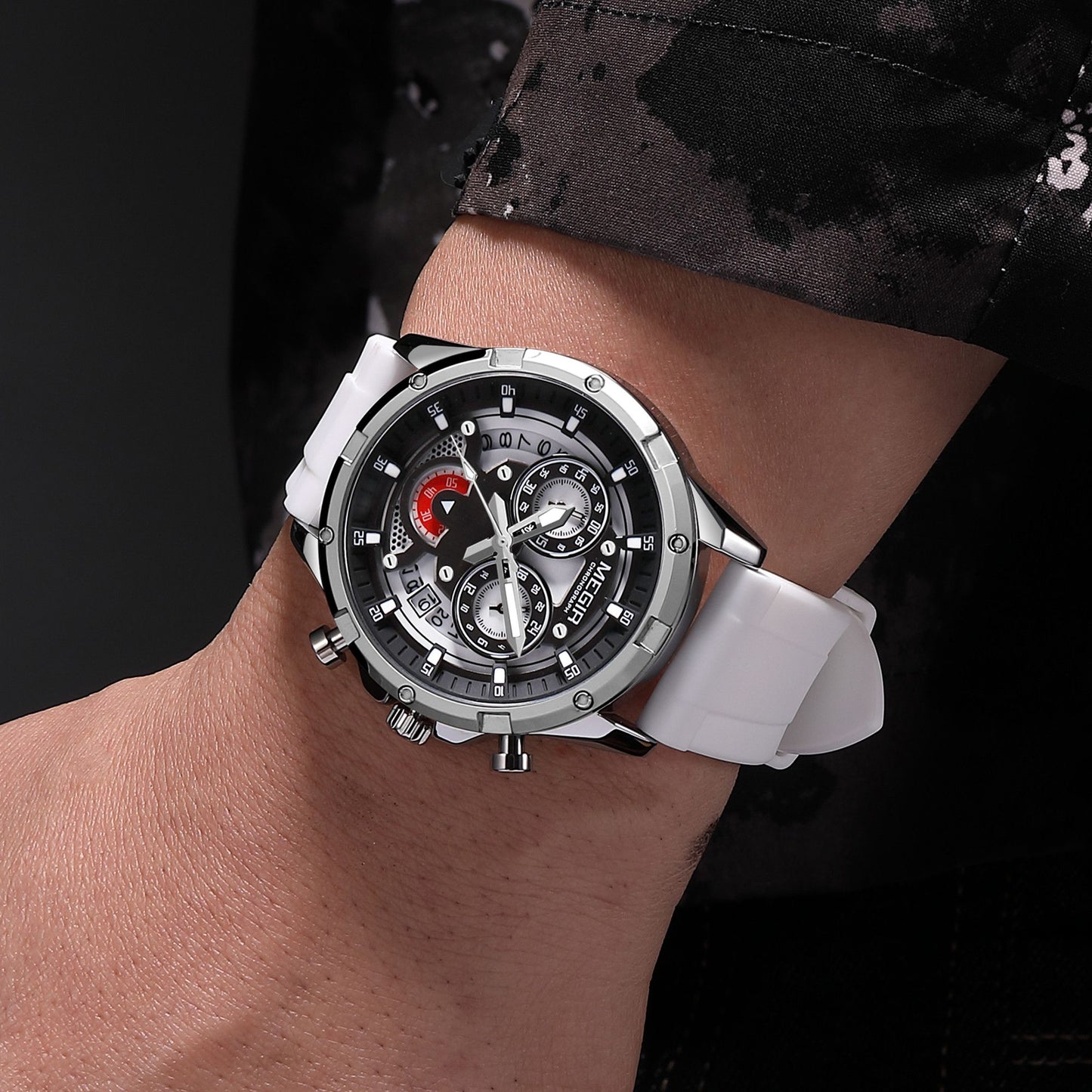 MEGIR Men's Sport Watches Silicone Strap Military Quartz Chronograph Waterproof Luminous Wristwatch 24-hour Auto Date Reloj Hombre 2248-1