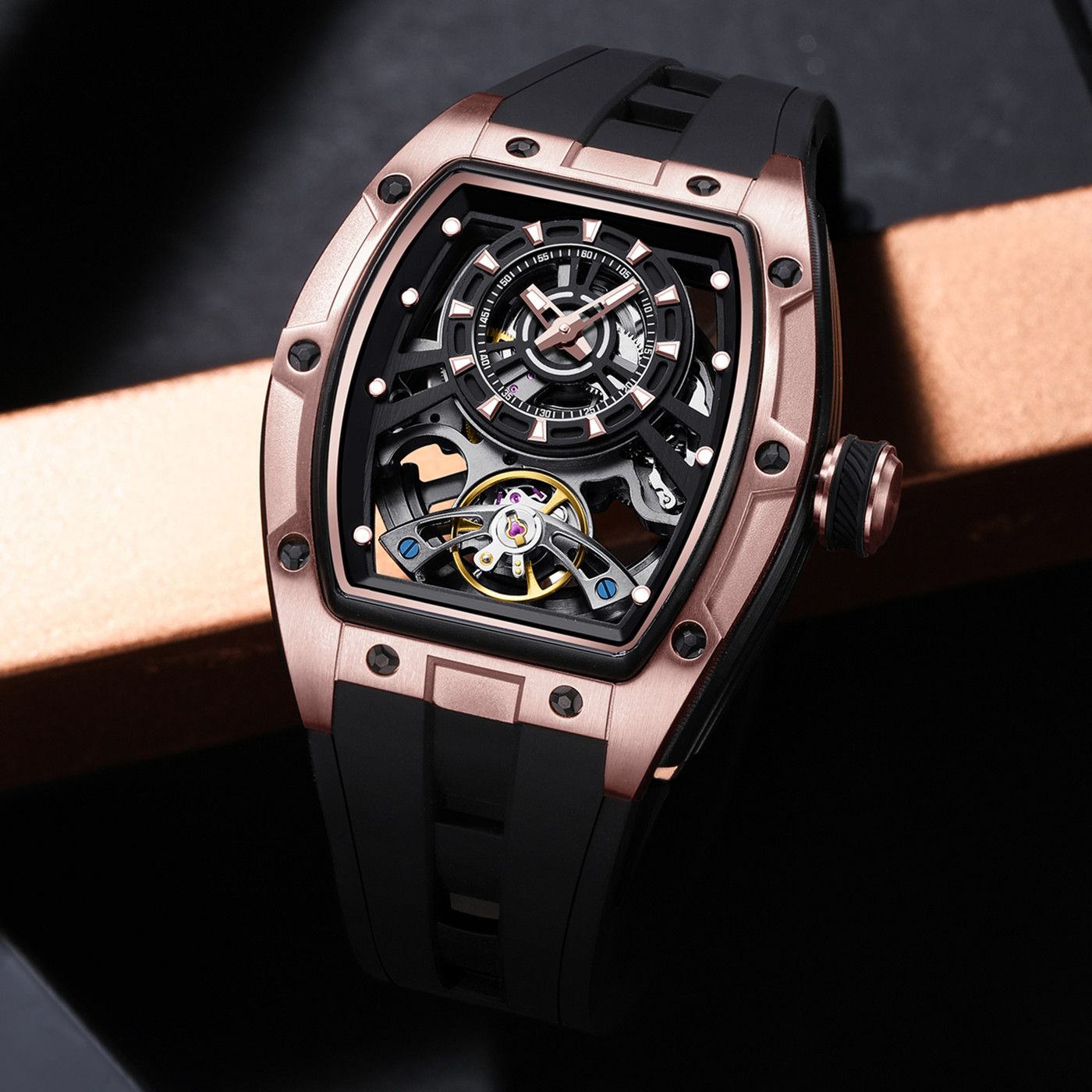 New Fashion Automatic Mechanical Watches for Men Waterproof Skeleton Dial Stainless Steel Case Male Wristwatch Clock 9198-6-10