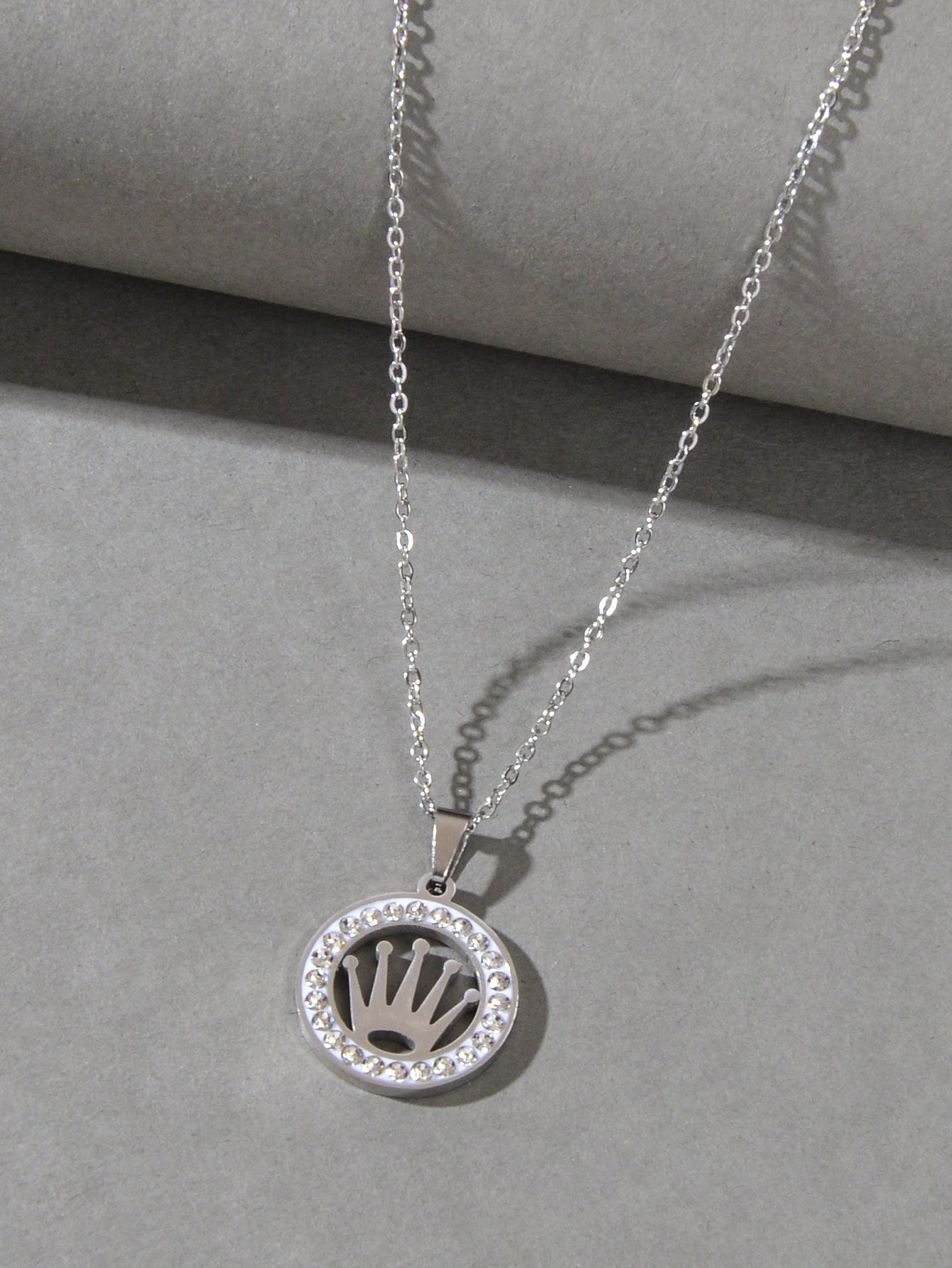 Engagement Jewellery Gift Full Rhinestone Silver Circle Crown Pendant Necklace-2