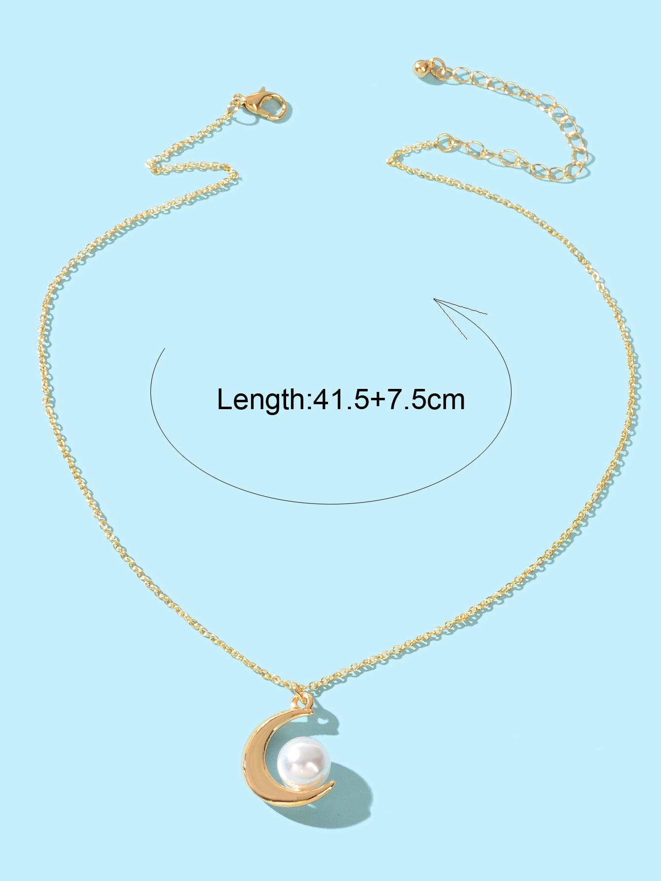Elegant Imitation Pearl Decor Gold Chain Moon Pendant Necklace Dinner Jewellery-3