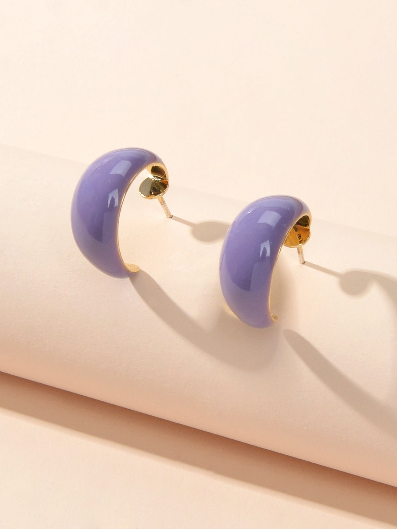 Female Retro Purple Enamel Cute Half Hypoallergenic Hoop Huggie Stud Earrings-2