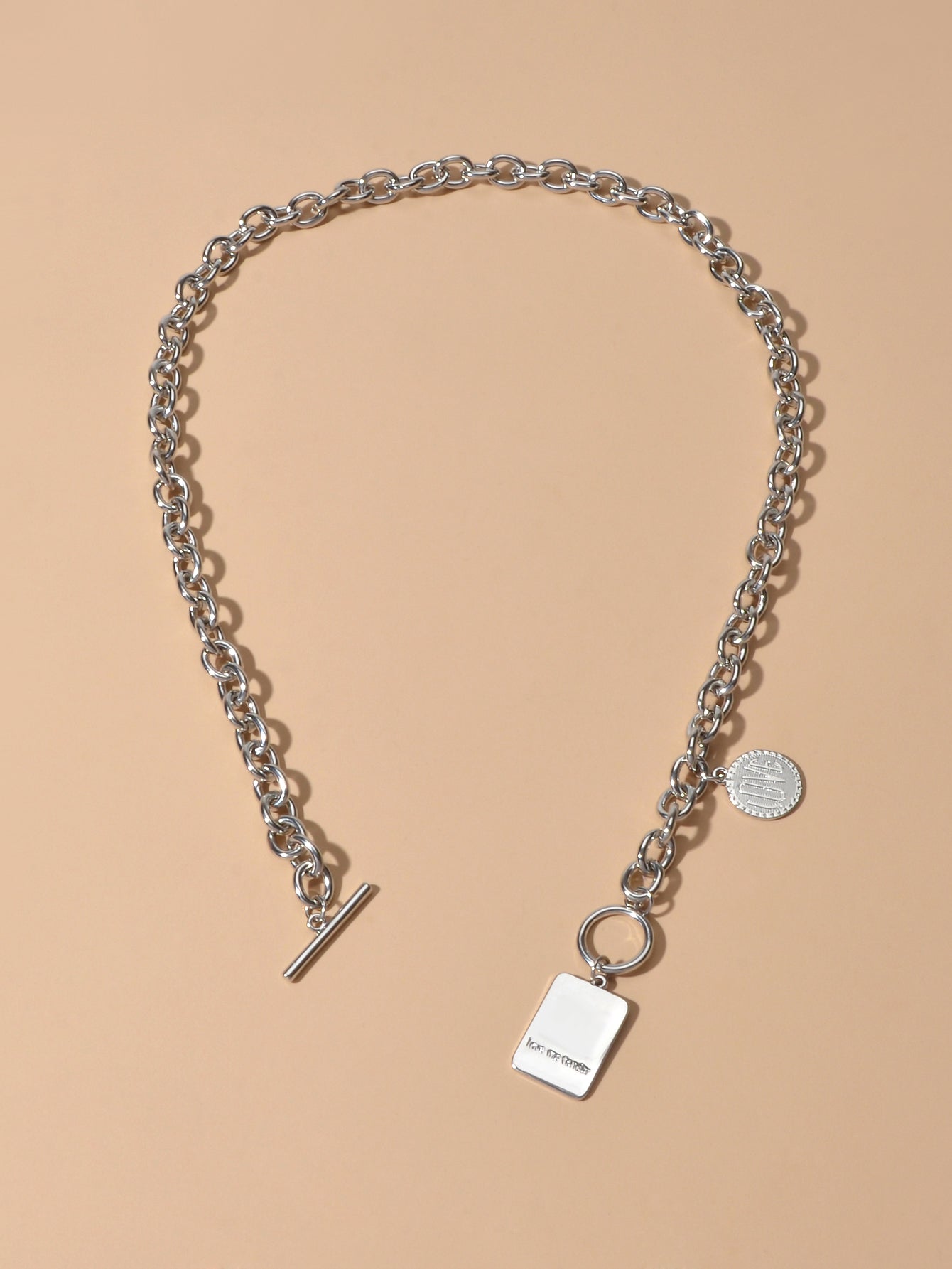 Punk Rock Love Letter Round Square Pendant Chunky Necklace Lover Hip-Hop Jewelry-3