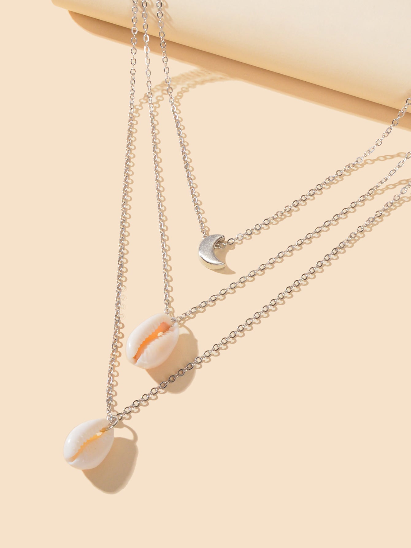 Boho Chic Choker Silver Multilayer Chain Moon Shell Pendant Necklace for Holiday-2