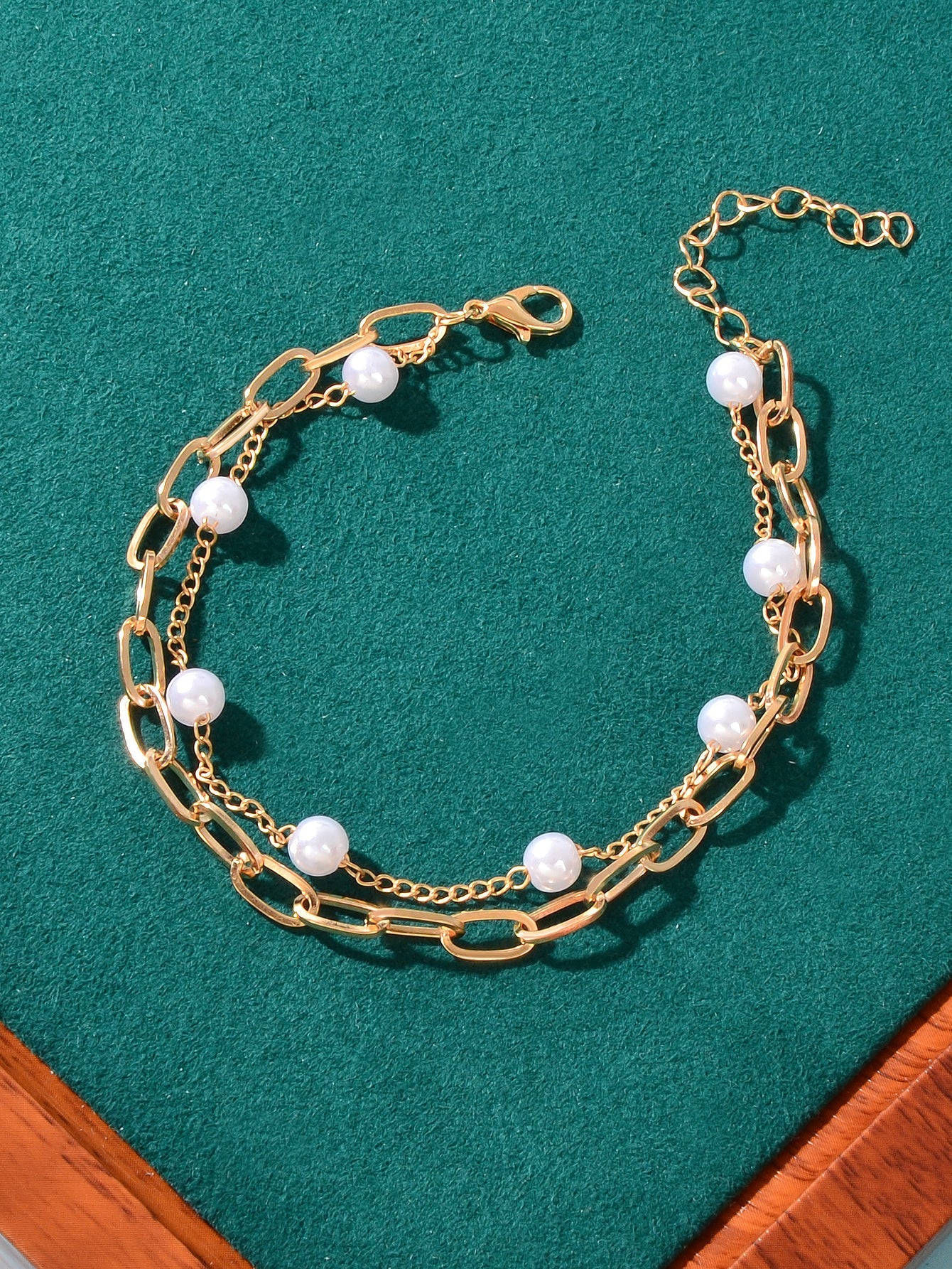 Dainty Double layer Gold Chain Pearl Decor Adjustable Anklet Boho Foot Jewellery-2