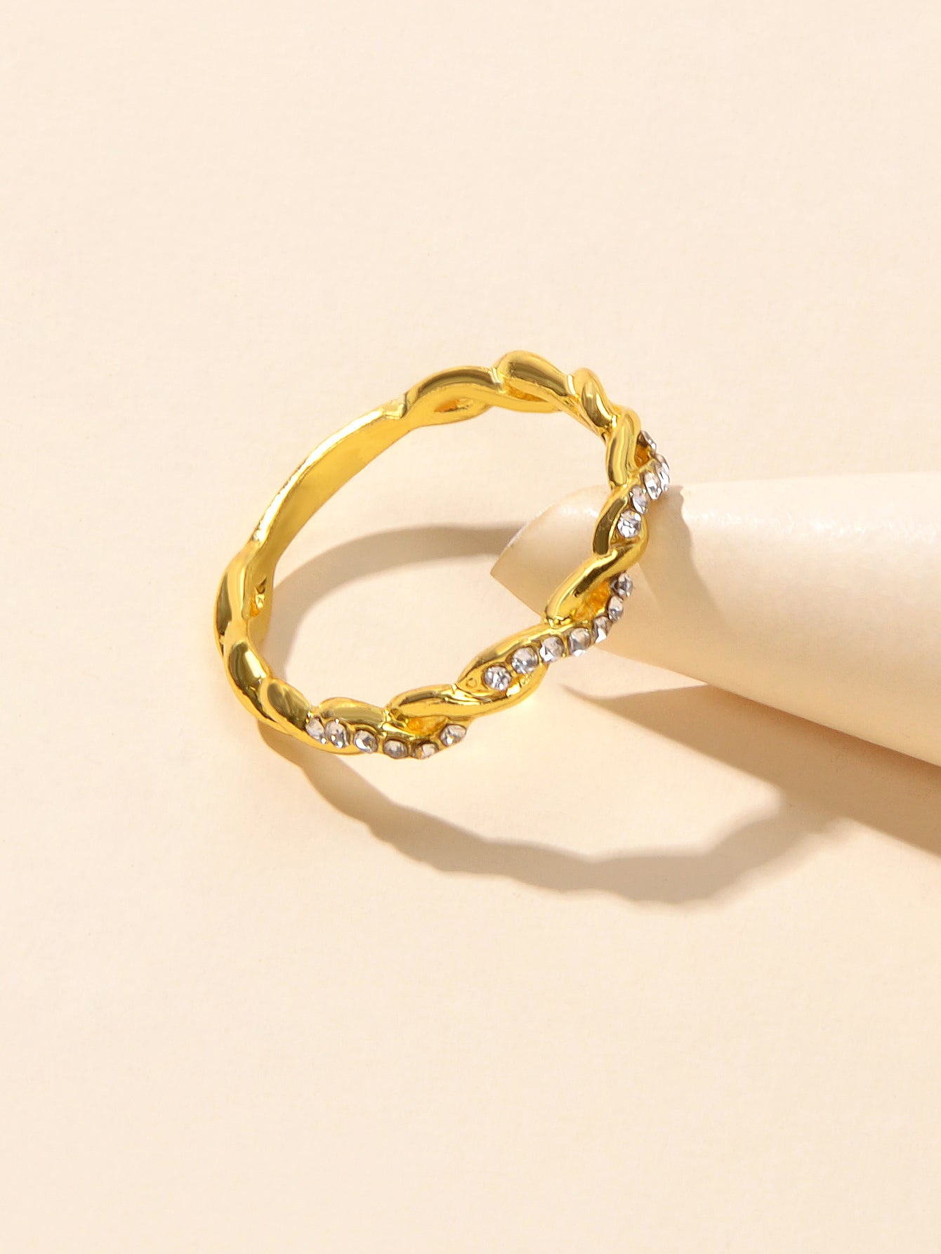Band Women Gold Metal with Rhinestone Entangled Finger Ring Engagement Jewellery-2