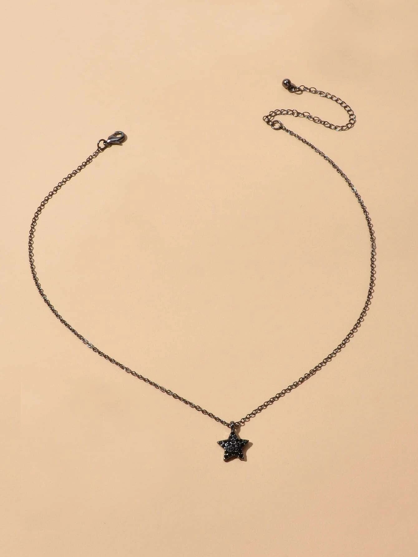 Fashion Rhinestone Jewellery Black Star Pendant Necklace Beautiful Choker Collar-2