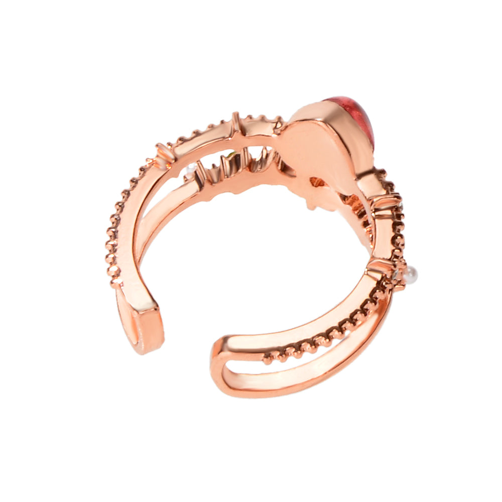 AU Post Luxury Faux Pearl Rhinestone Red Love Heart Rosegold Cuff Finger Ring-2