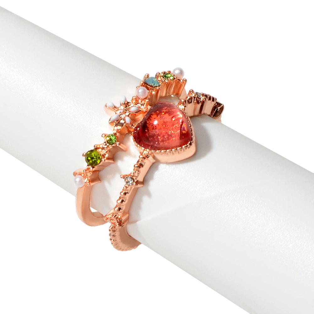 AU Post Luxury Faux Pearl Rhinestone Red Love Heart Rosegold Cuff Finger Ring-3