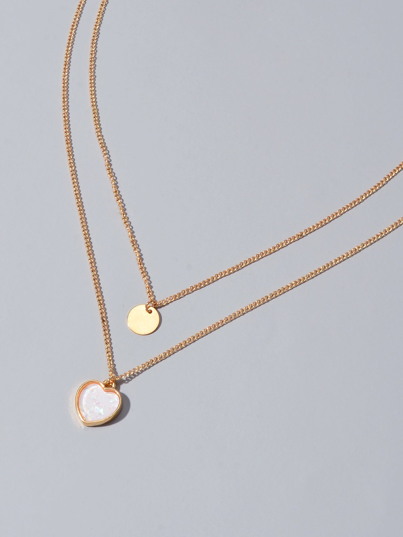 2 pcs Multiple Gold Silver Chain Round Heart Charm Women Necklace Female Jewelry-3
