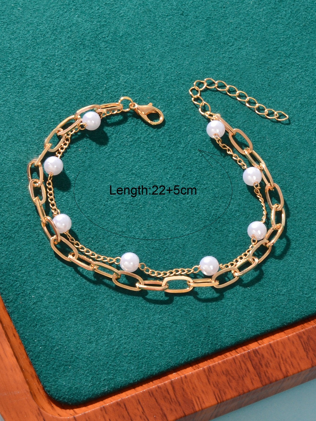 Dainty Double layer Gold Chain Pearl Decor Adjustable Anklet Boho Foot Jewellery-3