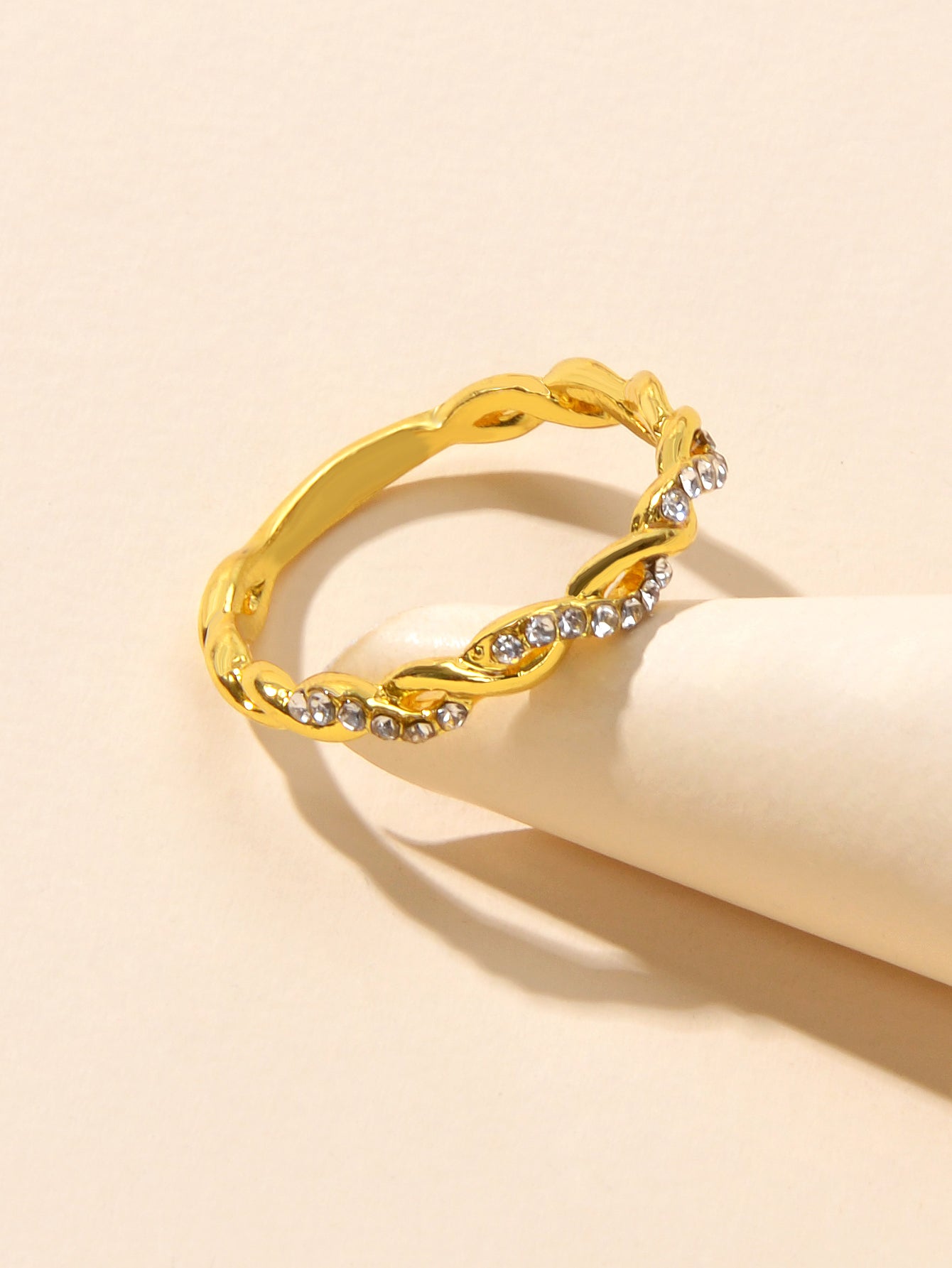 Band Women Gold Metal with Rhinestone Entangled Finger Ring Engagement Jewellery-3