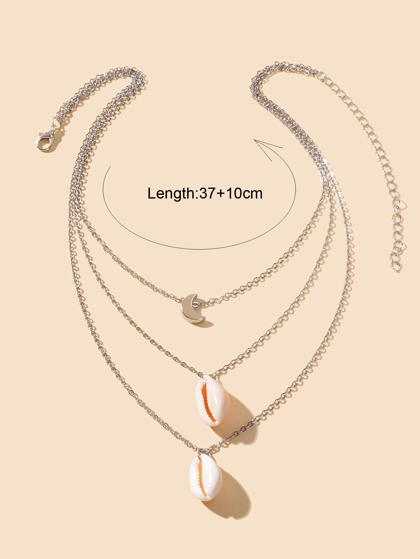 Boho Chic Choker Silver Multilayer Chain Moon Shell Pendant Necklace for Holiday-3