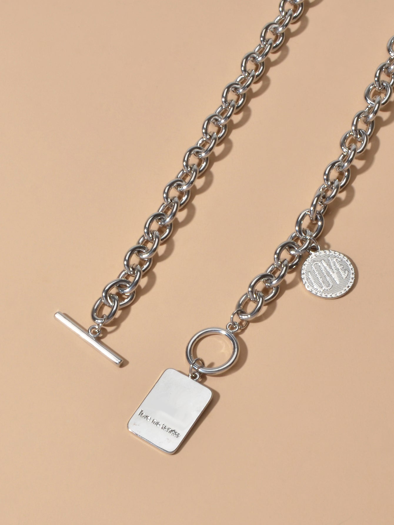 Punk Rock Love Letter Round Square Pendant Chunky Necklace Lover Hip-Hop Jewelry-4