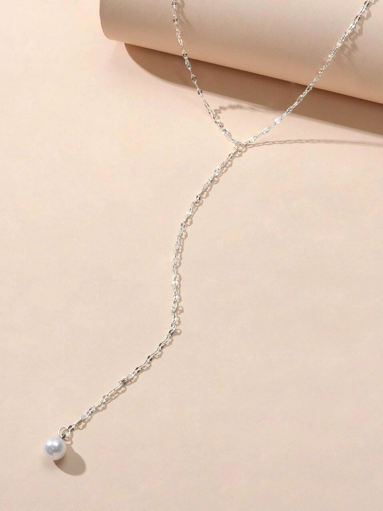 Pearl Silver Tone Long Chain Necklace Tassel Party Jewellery Women Accessories-3