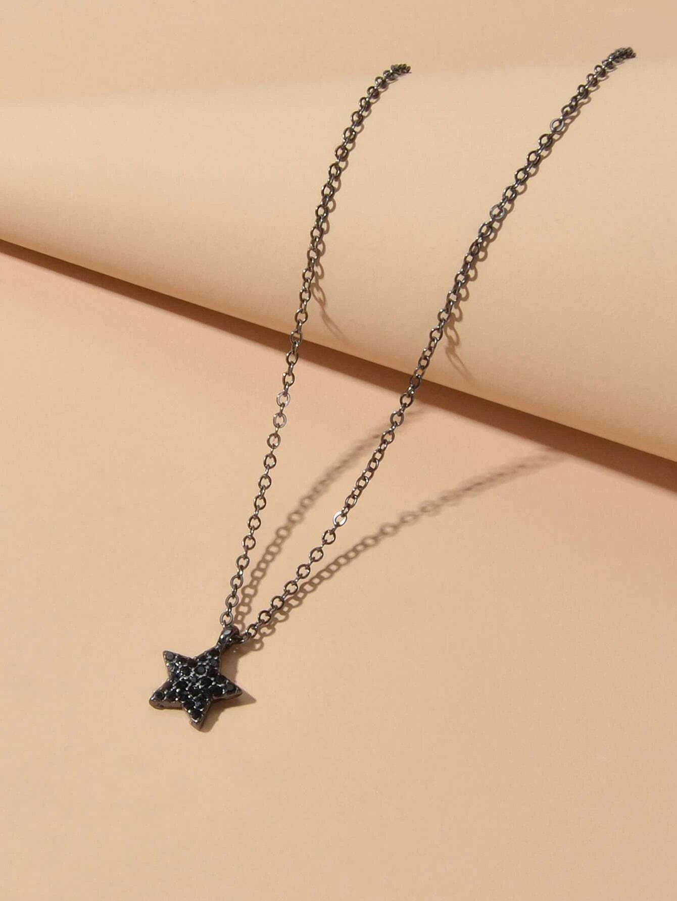 Fashion Rhinestone Jewellery Black Star Pendant Necklace Beautiful Choker Collar-3