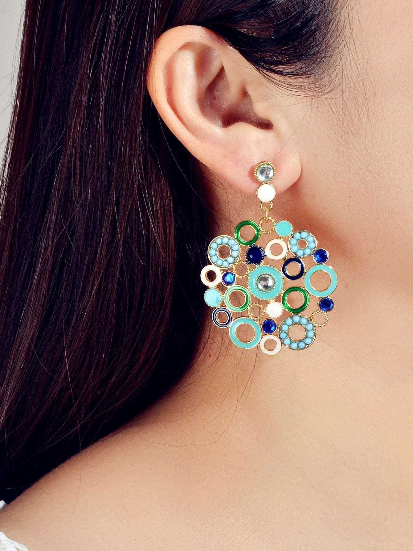 Female Jewellery Rhinestone Colorful Enamel Circle Chunky Party Holiday Earrings-4