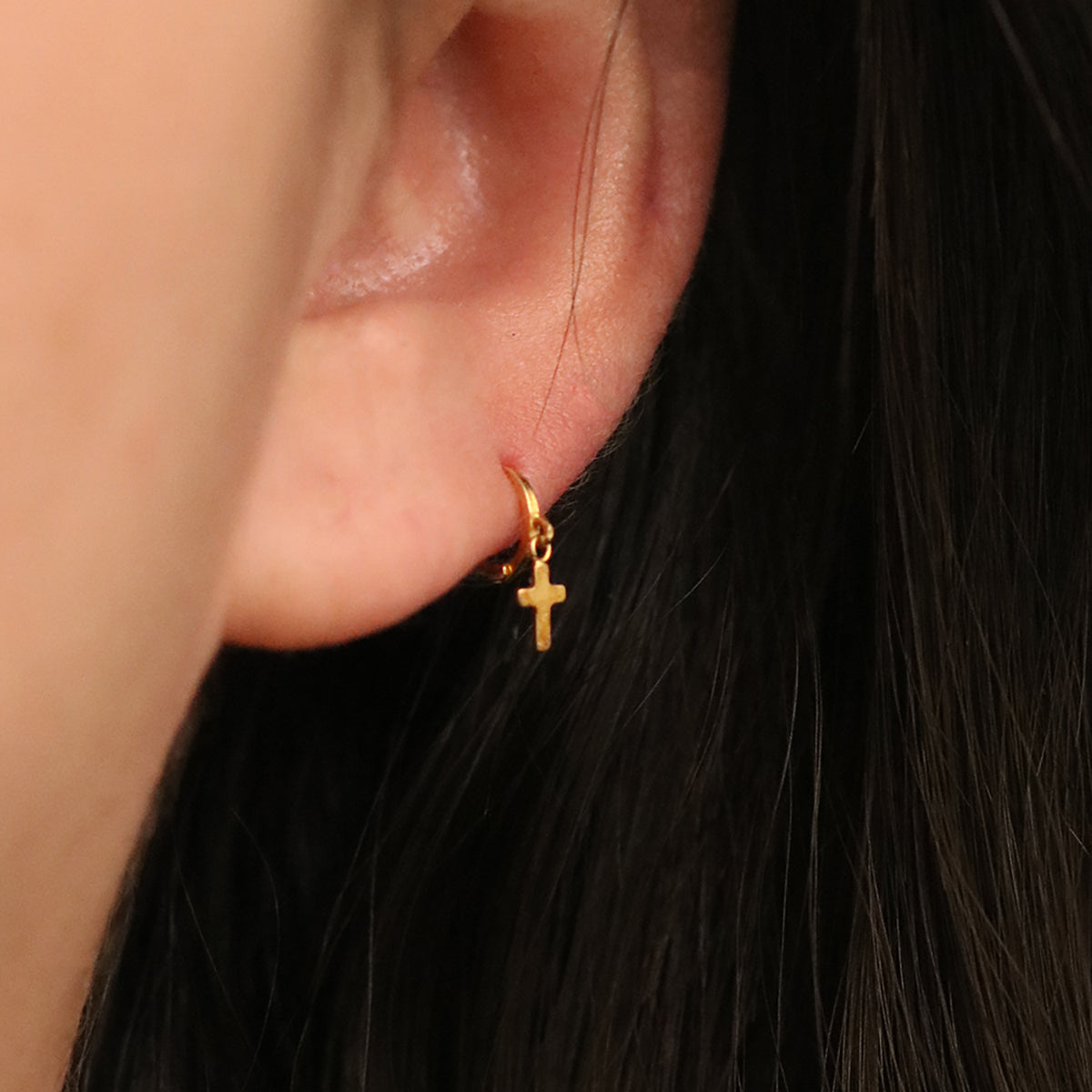 Cross Charm Huggie Earring-1