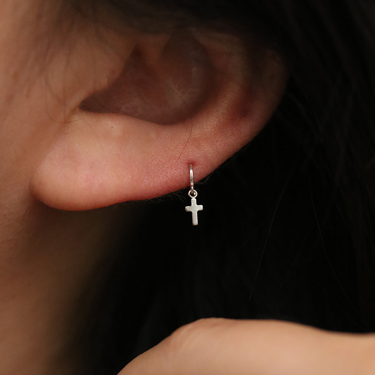 Cross Charm Huggie Earring-2
