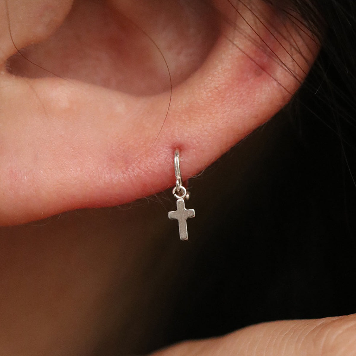 Cross Charm Huggie Earring-3