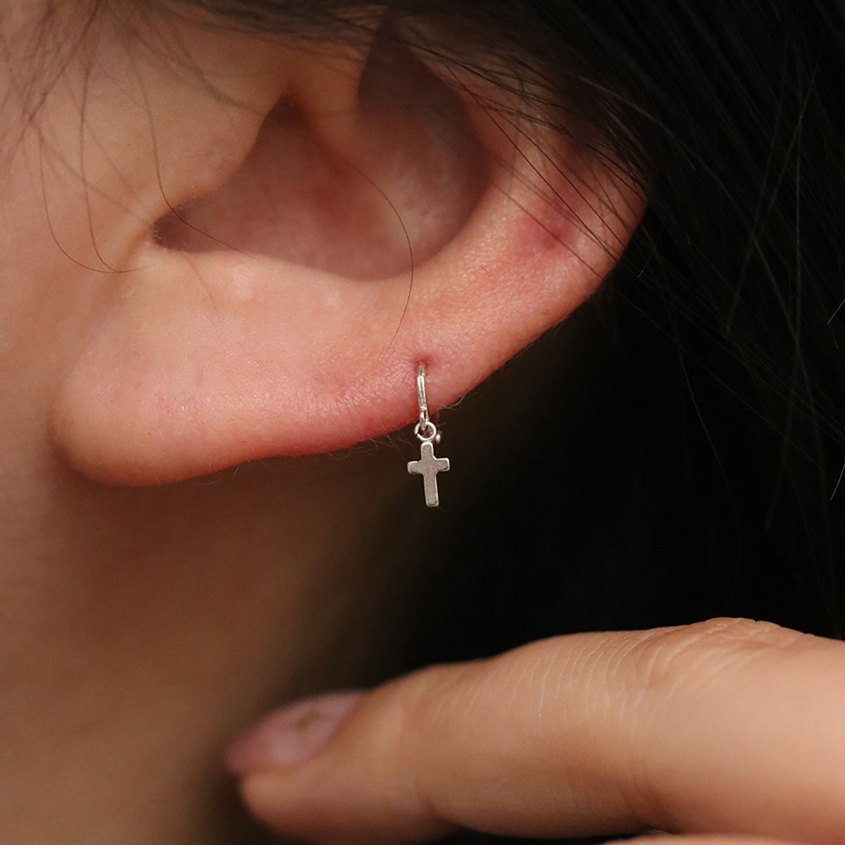 Cross Charm Huggie Earring-4