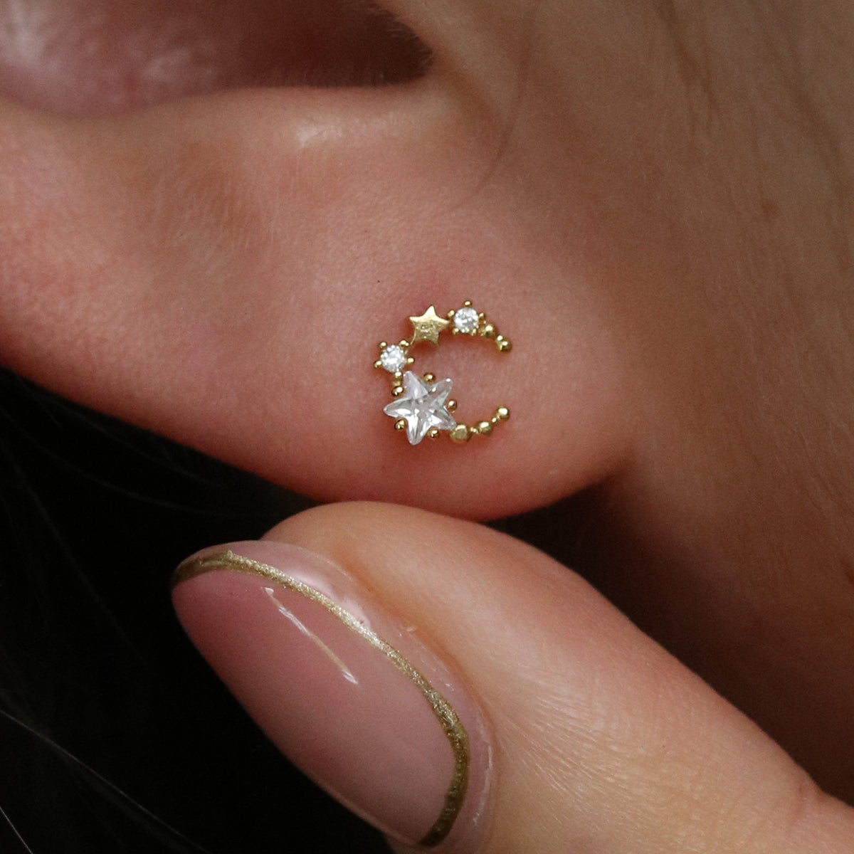Tiny moon star cubic earrings-1