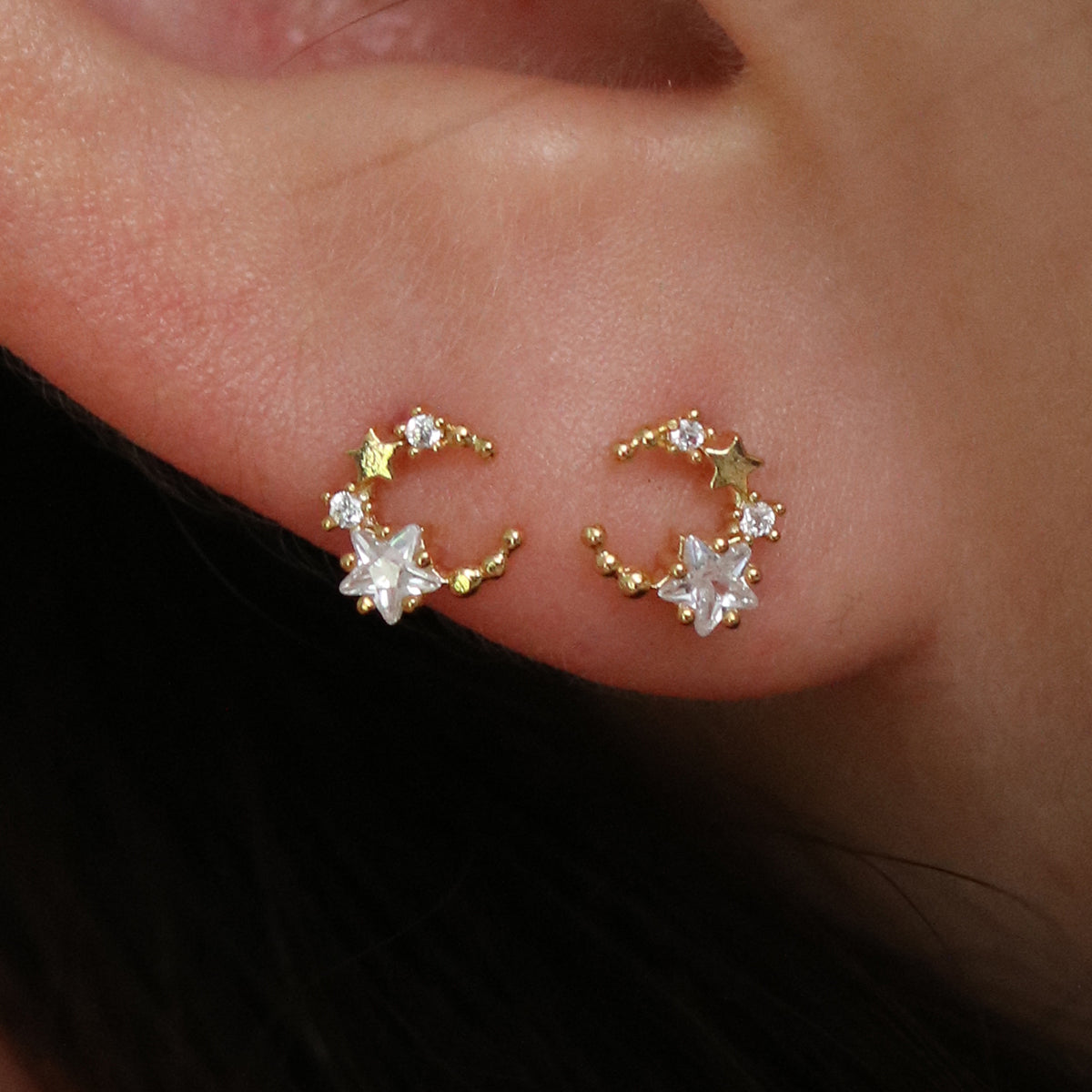 Tiny moon star cubic earrings-2