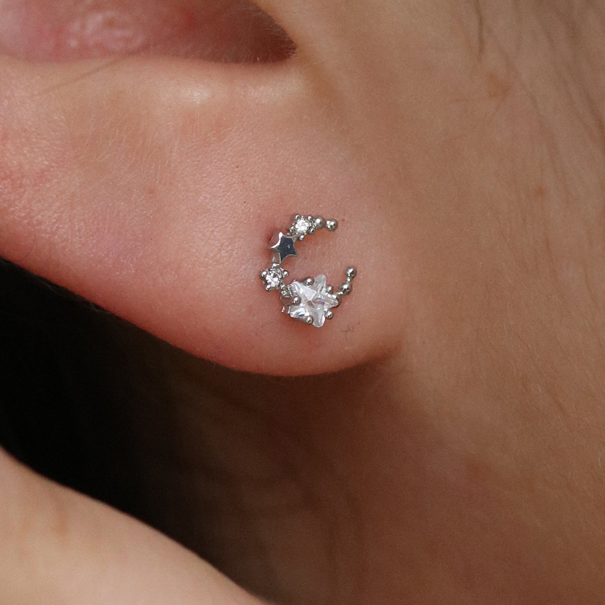 Tiny moon star cubic earrings-3