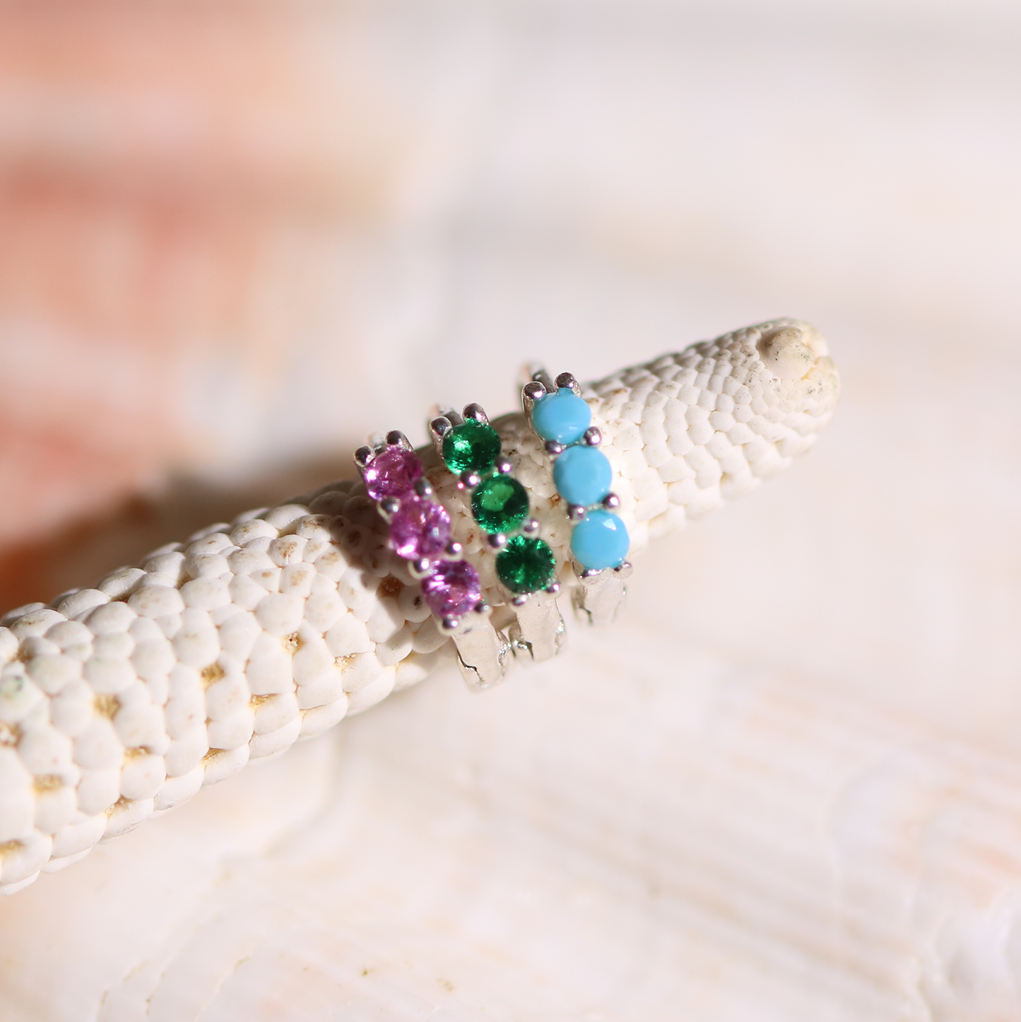 Triple gemstone huggie earring-3