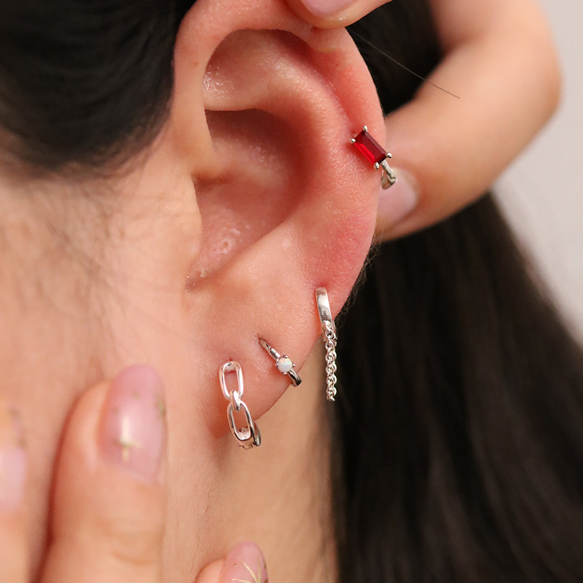 Baguette gemstone huggie earring-2