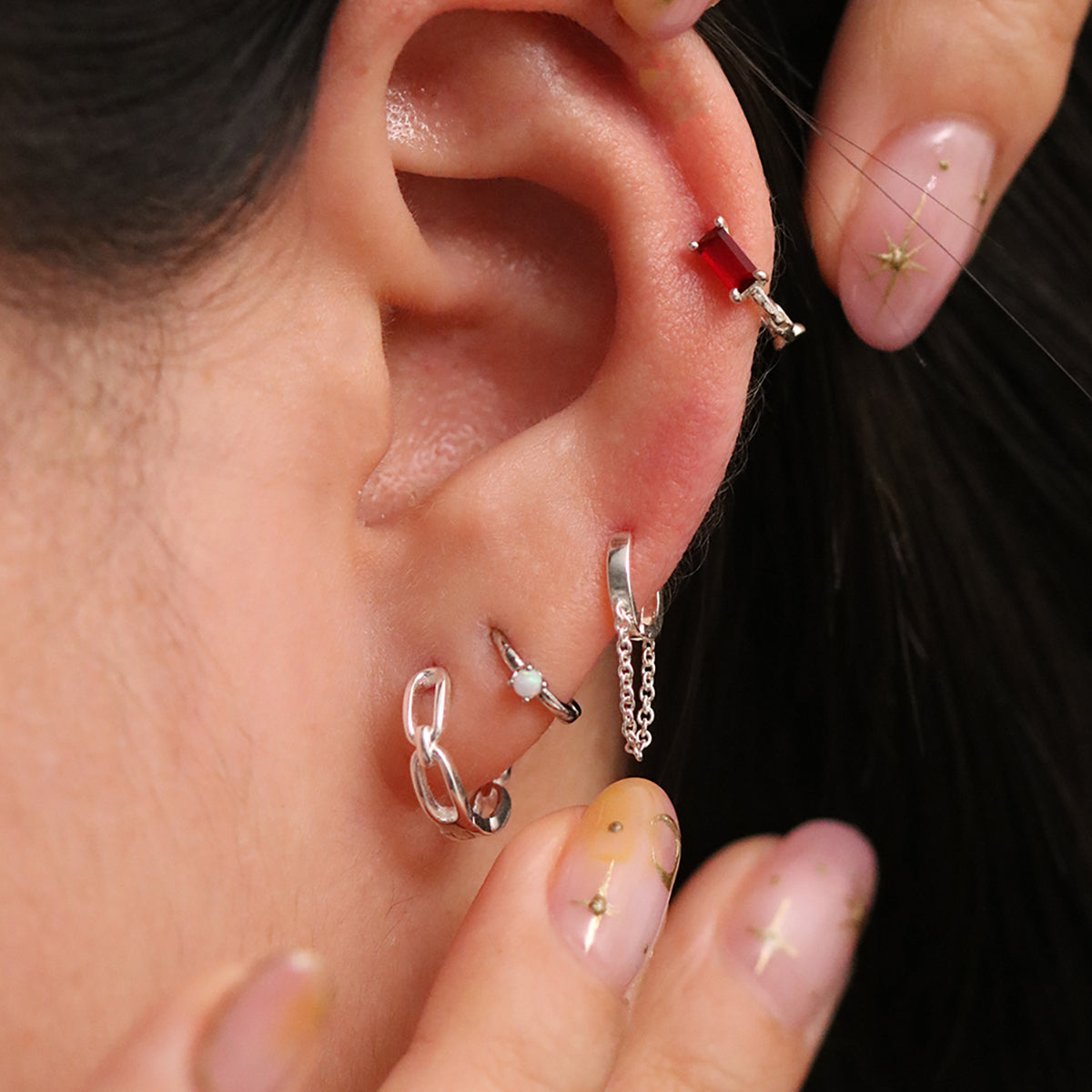Baguette gemstone huggie earring-3