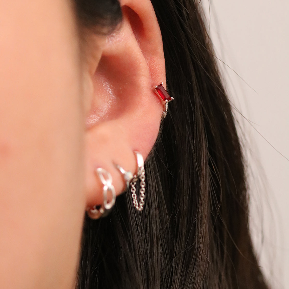 Baguette gemstone huggie earring-1